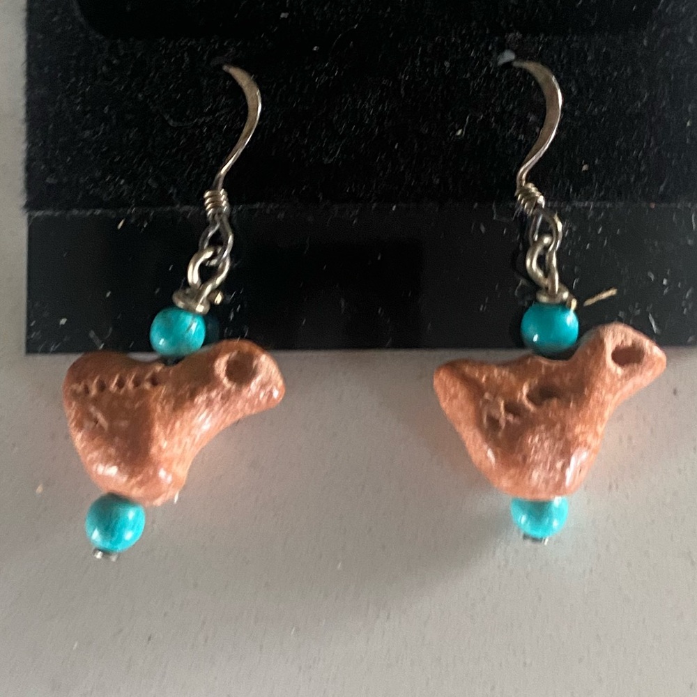 Turquoise Bead & Clay Bird Earrings - Women Jewelry